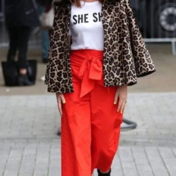 Kate Spade Slub Cotton Bow Tie Waist Culotte Pants Red Size 00 NWT - Picture 2 of 12